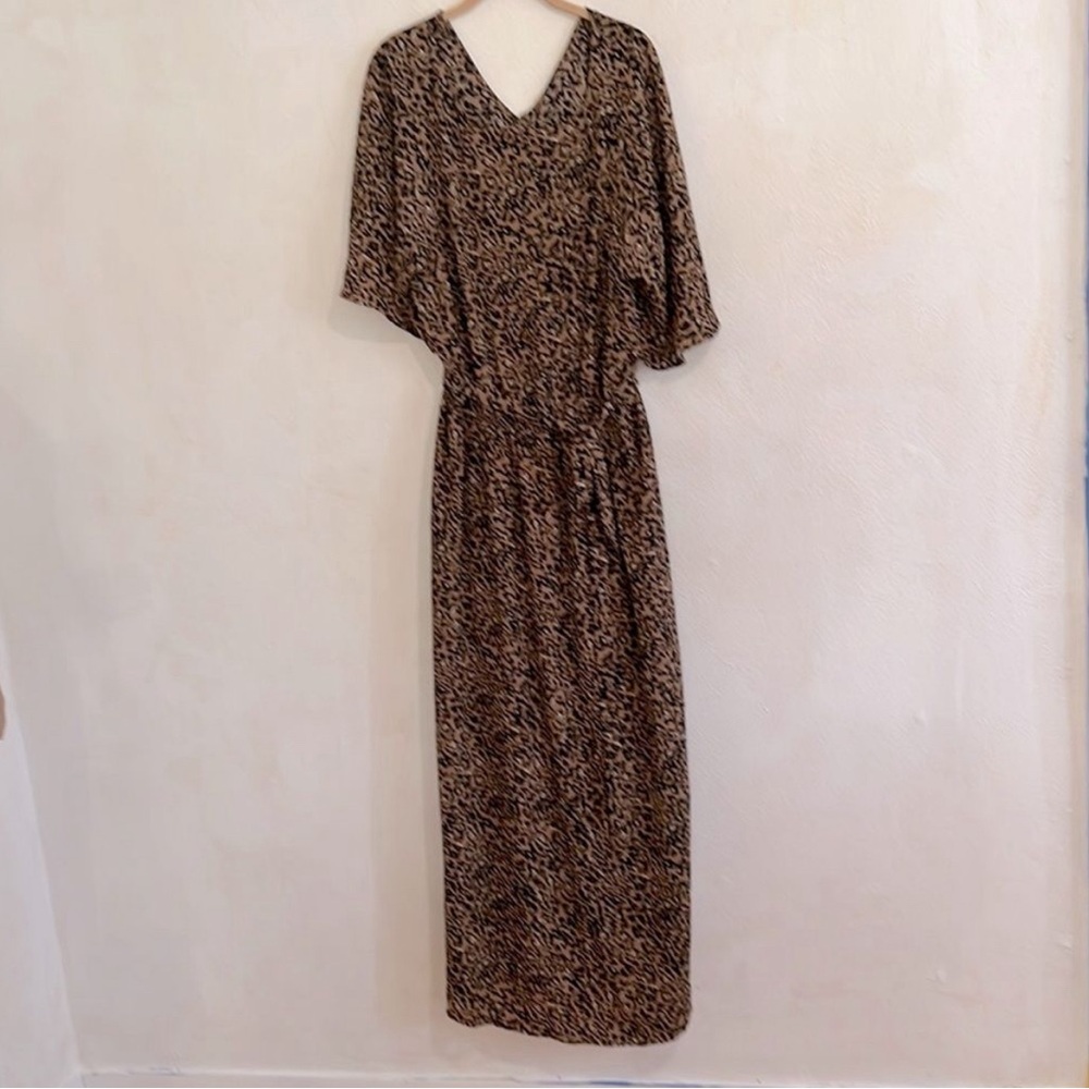 Ava & Viv Square Neck Flutter Sleeve Animal Print Maxi Dress With Tie Belt 2X